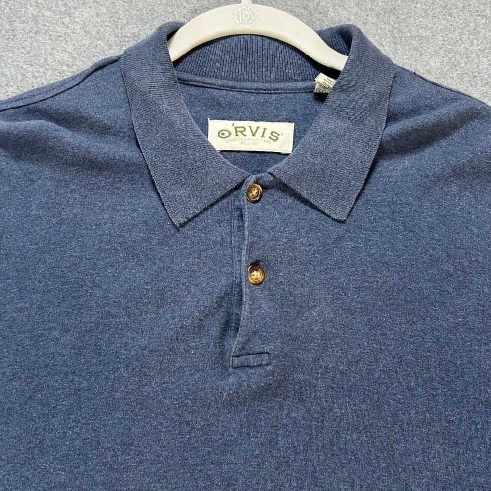 Orvis Long Sleeve Polo Shirt Mens XL Blue Outdoor Casual Classic